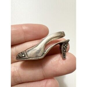 925 Sterling Silver Vintage Marcasite High Heel Shoe Pendant